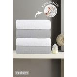 Anılsan 4'lü Gri-Beyaz El Havlusu - 50x90 Cm, 225 Gr, %100 Pamuk, Spa Ve Otel Havlusu