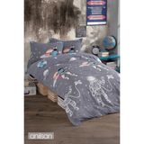 Anılsan Astronot Desenli Baskılı Çocuk Nevresim Takımı Tek Kişilik Yumuşak Pamuklu Kumaş - Gri - 160 x 240 cm