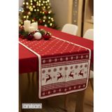 Anılsan Kırmızı Noel Desenli Masa Runner Geyik ve Kar Tanesi Yılbaşı Masa Örtüsü 50x160