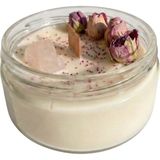 Anima Glow Doğal Soya Wax Güllü Mum – Rose Glow | Ahşap Fitilli, Pembe Kuvars Taşlı Butik Mum - Beyaz - Pembe