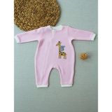 Animal Nakışlı Bal Peteği Kumaş Es Fermuarlı Kız Bebek Tulumu Pembe - 6 - 9 Ay