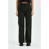 Animal Print Yüksek Bel Flare Paça Leopar Desenli Kadife Pantolon-27 - Yeşil Yeşil 29