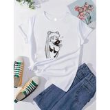 Anime Baskılı Kadın T-Shirts - Beyaz