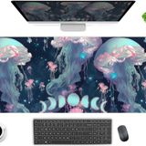Anime Denizanası Masa Matı Neon Mavi XL Büyük Genişletilmiş Oyun Mouse Pad Sevimli Okyanus Ay Paspasları Bilgisayar Dizüstü Bilgisayar Klavye Mouse Mat Masa Pedi 80 x 30 cm, Dikişli Kenarları Olan