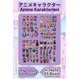 Anime Karakterleri Sticker Seti - Manga ve Çizgi Roman - Ajanda - 95+ Adet 4 Sayfa A5 Boyut