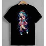 Anime Kiz Pembe Elbise Renkli Baskılı Unisex Erkek Kadın Oversize Tişört Siyah - Beyaz
