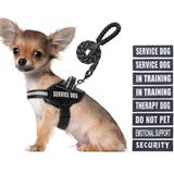 Animire Servis köpek yeleği, koşum takımı ve tasma seti, 8 köpek yamalı köpek koşumunda küçük, orta, büyük ve ekstra büyük köpekler için yumuşak saplı yansıtıcı köpek tasması (siyah, S)