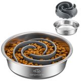 Animire Yavaş Besleyici Eklemeli 2'si 1 Arada Metal Köpek Kasesi, Paslanmaz Çelik Köpek Kaseleri Gıda Sınıfı 304, Küçük, Orta, Büyük Köpekler için Kaymaz Silikon Tabanlı Su Gıda Kasesi