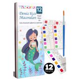animokids Renk Paletli Sulu Boya Kitabı + Fırça, 12 Sayfa Aktivite Boyama Kitabı Seti - Deniz Kızı Maceraları