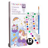 animokids Renk Paletli Sulu Boya Kitabı + Fırça, 12 Sayfa Aktivite Boyama Kitabı Seti - Unicorn Uzay Yolculuğu
