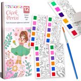 Animokids Renk Paletli Sulu Boya Kitabı + Fırça, 12 Sayfa Boyama Kitabı, Aktivite Boyama Seti, Çocuklar için Yeni Nesil Sulu Boya Defteri (Çiçek Peri)