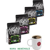 Anisah Coffee Kupa Hediyeli Çekirdek Filtre Kahve Seti | 4x250gr | Guatemala, Ethiopia, Colombia, Brasil - 1 kg