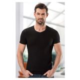 Anıt Erkek Siyah V Yaka Kısa Kollu Modal T Shirt