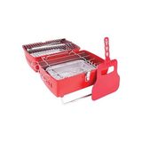 Aniva Kırmızı Aksesuarlı PRTK Mangal Taşınabilir Katlanabilir Portatif Çift Taraflı Alüminyum Döküm Kömürlü Outdoor Tasarım Ödüllü Grill Table Barbekü