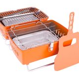 Aniva Turuncu Aksesuarlı PRTK Mangal Taşınabilir Katlanabilir Portatif Çift Taraflı Alüminyum Döküm Kömürlü Outdoor Tasarım Ödüllü Grill Table Barbekü