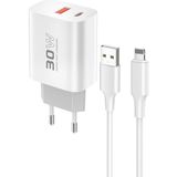 Anka Cep Cep Telefonu Aksesuarları iPhone 13 Pro Max Uyumlu 30W Type-C ve 22.5W USB Çıkışlı USB To Lightning Kablolu Pd Şarj Cihazı - Beyaz