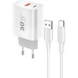 Anka Cep Cep Telefonu Aksesuarları Vestel Venus Z40 Uyumlu 30W Type-C ve 22.5W USB Çıkışlı USB To Type-C Kablolu Pd Şarj Cihazı - Beyaz