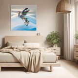 Anka Kuşu Yağlı Boya Dokulu Tablo 120X120 Gümüş Çerçeveli