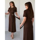 Anka Stil Bayan Elbise - XL - Açık Kahve