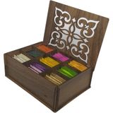 Anka Wood Ahşap Gediz Renk Çay Kutusu 9 Bölmeli Kapaklı Bitki Çayı Saklama Kabı ( Çaylar Dahil) Tea Box