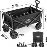 Ankabey06 CampSteel 100 Litre Fren Sistemli, Rulmanlı, Kalın Teker, XXL Boy Katlanır Vagon (91x50x56 cm) Plaj Taşıma ve Kamp Piknik Arabası - Siyah