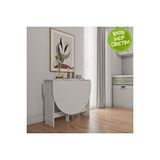 Ankara Orman Pratik Katlanır - Açılır Kapanır Yuvarlak Mutfak Yemek Çalışma Masası - 145 Cm X 90 Cm - %100 Mdf Beyaz