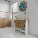 Ankara Orman Ürünleri Pratik Katlanır - Açılır Kapanır Yuvarlak Mutfak Yemek Çalışma Masası - 6 Kişilik - %100 Mdf - Atlantik Çam