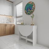 Ankara Orman Ürünleri Pratik Katlanır - Açılır Kapanır Yuvarlak Mutfak Yemek Çalışma Masası - 6 Kişilik - %100 Mdf - Beyaz