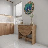 Ankara Orman Ürünleri Pratik Katlanır - Açılır Kapanır Yuvarlak Mutfak Yemek Çalışma Masası - 6 Kişilik - %100 Mdf - Çam - 110x90 cm