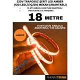Ankara Teknik 220V Trafosuz Şerit LED Amber Renk (120 Ledli). Anahtarlı Arapuar Kablolu/ Tak Çalıştır/ 18 Metre
