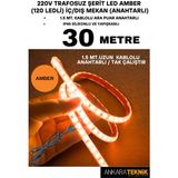 Ankara Teknik 220V Trafosuz Şerit LED Amber Renk (120 Ledli). Anahtarlı Arapuar Kablolu/ Tak Çalıştır/ 30 Metre