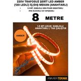 Ankara Teknik 220V Trafosuz Şerit LED Amber Renk (120 Ledli). Anahtarlı Arapuar Kablolu/ Tak Çalıştır/ 8 Metre