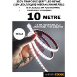 Ankara Teknik 220V Trafosuz Şerit LED Beyaz Renk (120 Ledli). Anahtarlı Arapuar Kablolu/ Tak Çalıştır/ 10 Metre