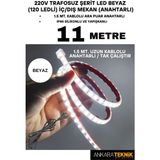 Ankara Teknik 220V Trafosuz Şerit LED Beyaz Renk (120 Ledli). Anahtarlı Arapuar Kablolu/ Tak Çalıştır/ 11 Metre