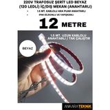 Ankara Teknik 220V Trafosuz Şerit LED Beyaz Renk (120 Ledli). Anahtarlı Arapuar Kablolu/ Tak Çalıştır/ 12 Metre