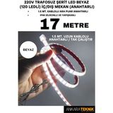 Ankara Teknik 220V Trafosuz Şerit LED Beyaz Renk (120 Ledli). Anahtarlı Arapuar Kablolu/ Tak Çalıştır/ 17 Metre