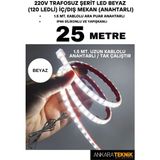 Ankara Teknik 220V Trafosuz Şerit LED Beyaz Renk (120 Ledli). Anahtarlı Arapuar Kablolu/ Tak Çalıştır/ 25 Metre