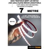Ankara Teknik 220V Trafosuz Şerit LED Beyaz Renk (120 Ledli). Anahtarlı Arapuar Kablolu/ Tak Çalıştır/ 7 Metre