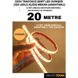 Ankara Teknik 220V Trafosuz Şerit LED Günışığı Renk (120 Ledli). Anahtarlı Arapuar Kablolu/ Tak Çalıştır/ 20 Metre - Gün Işığı