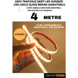 Ankara Teknik 220V Trafosuz Şerit LED Günışığı Renk (120 Ledli). Anahtarlı Arapuar Kablolu/ Tak Çalıştır/ 4 Metre - Gün Işığı