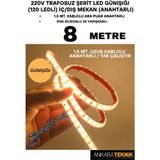Ankara Teknik 220V Trafosuz Şerit LED Günışığı Renk (120 Ledli). Anahtarlı Arapuar Kablolu/ Tak Çalıştır/ 8 Metre - Gün Işığı