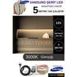Ankara Teknik Samsung 12 Volt 5 Metre Mutfak Dolabı Şerit Led/ On-Off / Tak Çalıştır Hazır Set 3000K (Günışığı) - 3000K - Gün Işığı