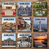 Ankara Temalı Buzdolabı Magneti, 9'lu Set, Anıtkabir Kızılay Meydanı Kuğulu Park Ankara Kalesi Hamamönü Atakule TBMM CerModern Eymir Gölü
