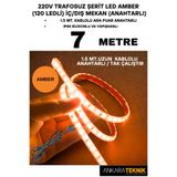 ankarateknik 220V Trafosuz Şerit Led Amber Renk (120 Ledli). Anahtarlı Arapuar Kablolu/ Tak Çalıştır/ 7 Metre