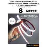 ankarateknik 220V Trafosuz Şerit Led Beyaz Renk (120 Ledli). Anahtarlı Arapuar Kablolu/ Tak Çalıştır/ 8 Metre