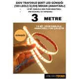 ankarateknik 220V Trafosuz Şerit Led Günışığı Renk (120 Ledli). Anahtarlı Arapuar Kablolu/ Tak Çalıştır/ 3 Metre