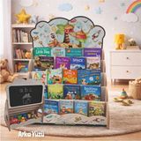 Ankebut Montessori Yazı Tahtalı Hayal Dünyası Temali 5 Raflı Kitaplık ve Oyuncak Saklama Yerli - Beyaz
