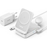 Anker Maggo Kablosuz Şarj Istasyonu (Katlanabilir 3'ü 1 Arada) - MagSafe için Apple Watch Şarj Cihazı (40W USB-C Şarj Cihazı Dahil) - B2557 - Beyaz