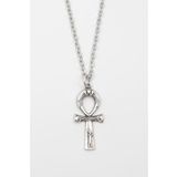 Ankh Yaşam Kolye - Düz Ezme İthal Zincirli Unisex Gümüş Kaplama Mısır Sembolü - 60 cm