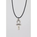 Ankh Yaşam Kolye - Pu Deri İp Zincirli Unisex Gümüş Kaplama Mısır Sembolü - 60 Cm